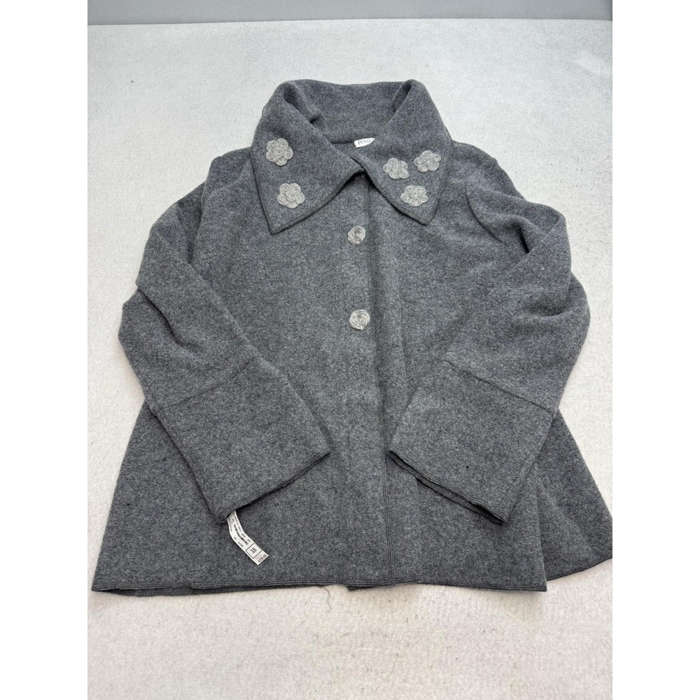 Pendleton Plus Pea Coat Womens 3X Gray Lambswool Snap Front Floral Collar